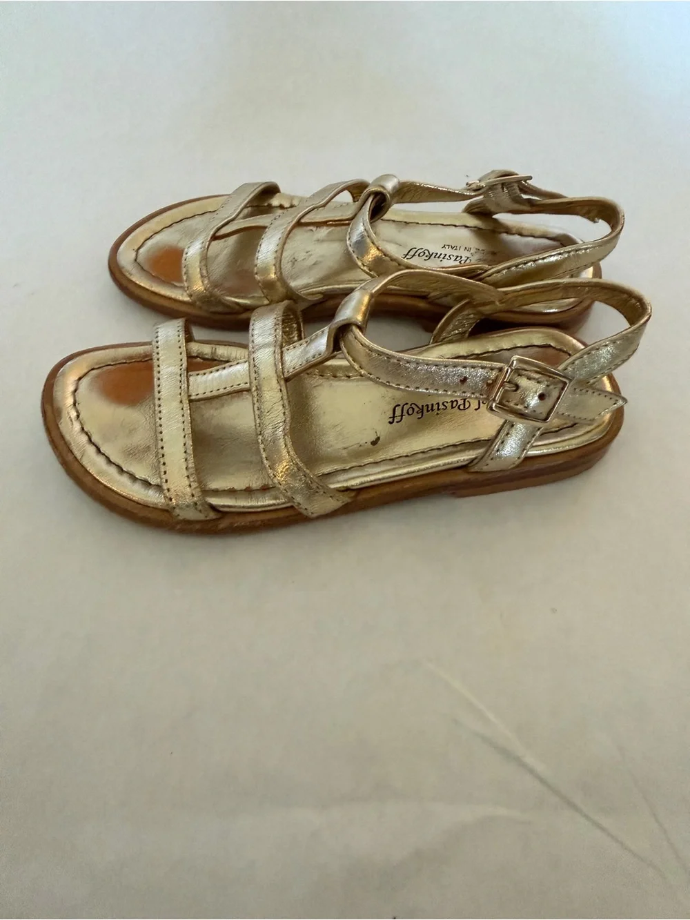 Girls Gold T-Strap Comfort Sandals